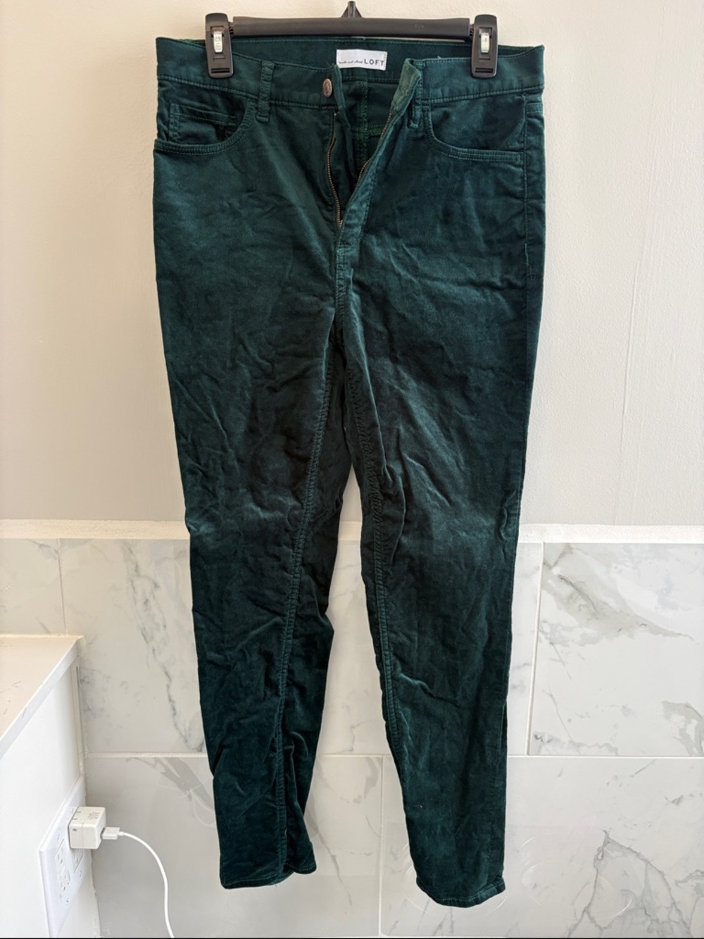 LOFT Deep Green Velvet Slim Pants